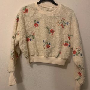 Urban Outfitters Sherpa Cropped Floral Sweatshirt